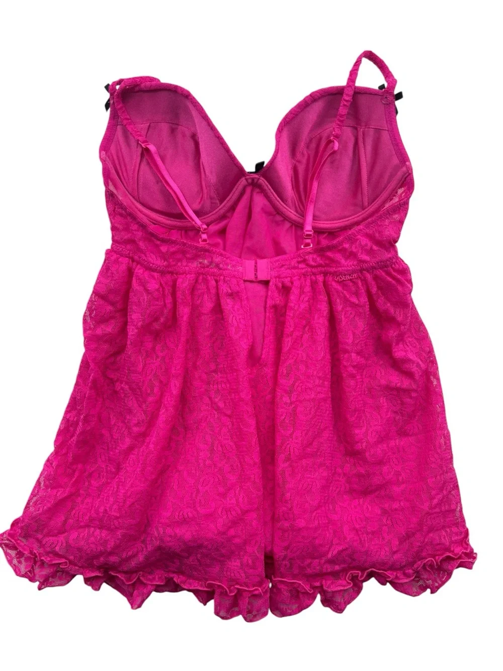 La Senza Perfectly Me Lace Baby Doll Top  in Pink with Black Bows Size Medium - Picture 4 of 16